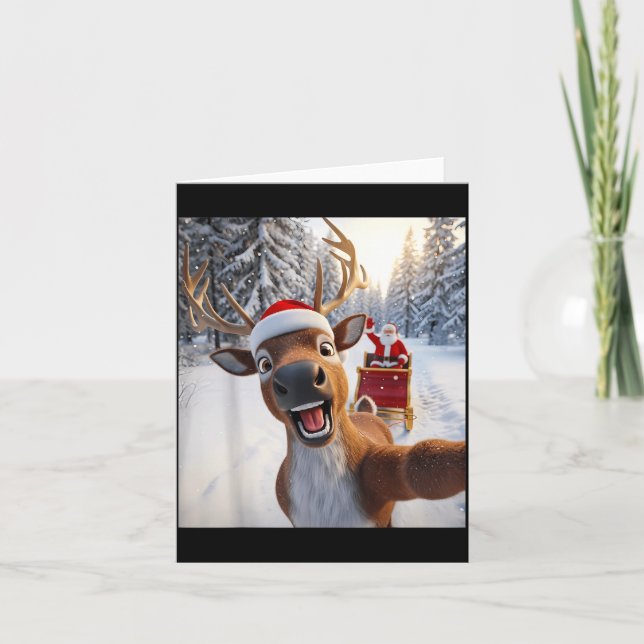 Carte Funny Reindeer Selfie Santa Merry Christmas Men Wo (Devant)