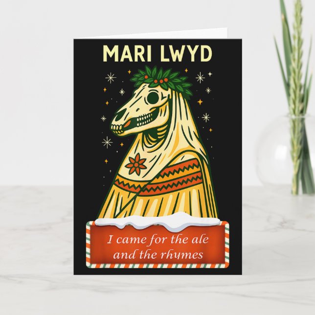 Carte Funny Retro Folklore Skeleton Horse Mari Lwyd Yule (Devant)
