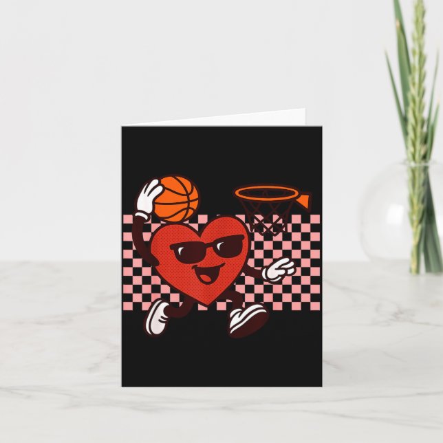 Carte Funny Retro Heart Graphique Joueur de Basket Enfan (Devant)