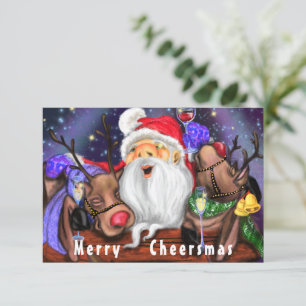 Carte Funny Santa and Reindeer Party Christmas