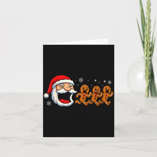 Carte Funny Santa Chasing Gingerbread Christmas Cookie  (Devant)