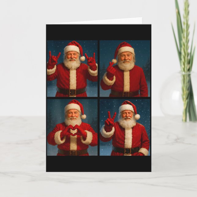 Carte Funny Santa Claus Heart And Peace Sign Retro Chris (Devant)