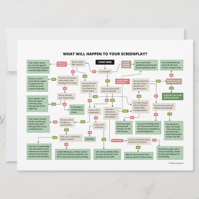 Carte Funny Screenplay Flowchart pour scénaristes (Devant)