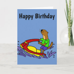 Carte Funny Sea Otter Riding Jet Ski Cartoon
