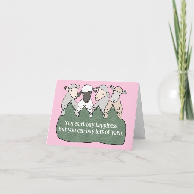 Carte Funny Sheep tricot Fils mignonette Knitter Anniver (Devant)
