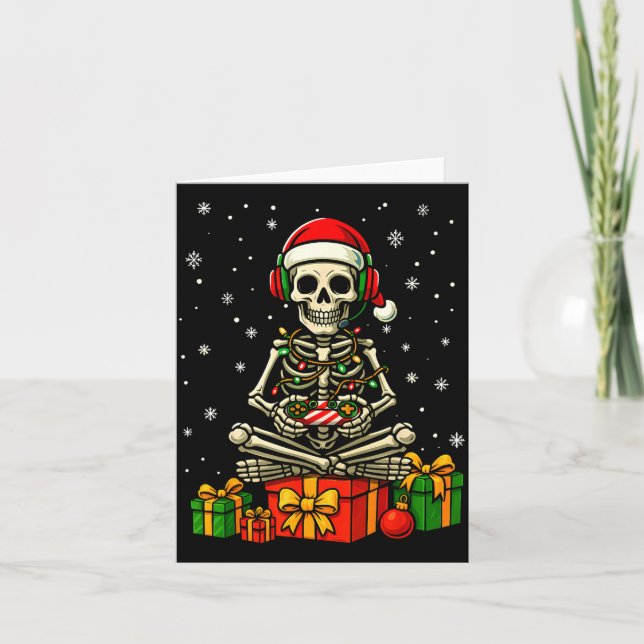 Carte Funny Skeleton Game Controller Xmas Lights Men Wom (Devant)