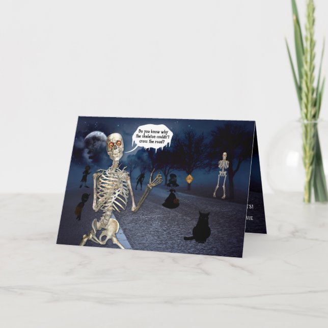 Carte Funny Skeleton Tells a Joke Halloween (Devant)