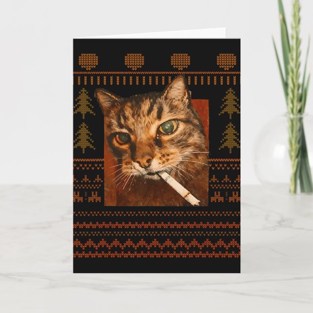 Carte Funny Smoking Cat Meme Christmas Ugly For Men Wome (Devant)