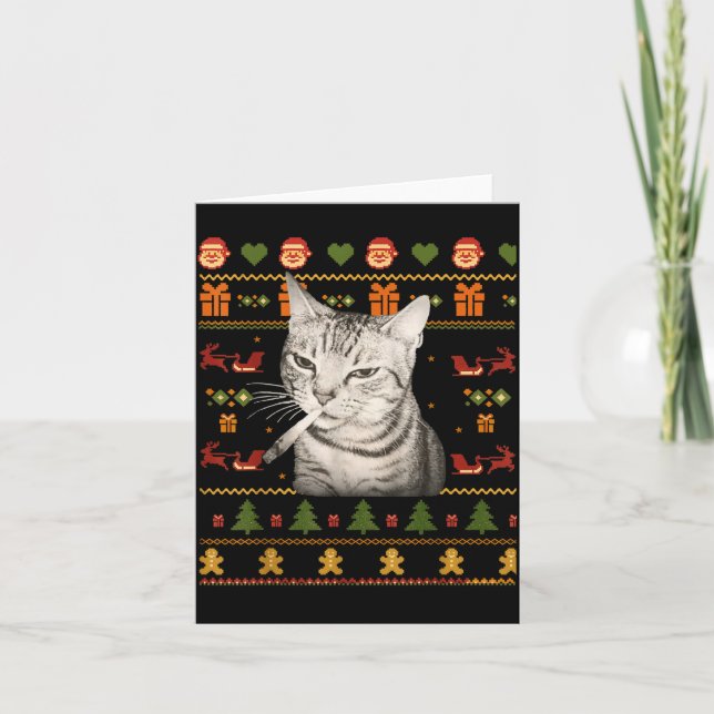 Carte Funny Smoking Cat Meme Christmas Ugly Sweaters For (Devant)