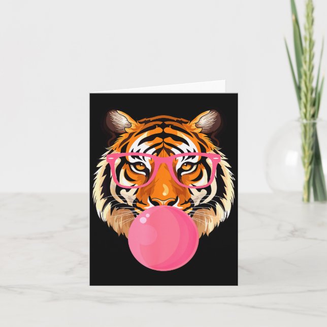 Carte Funny Tiger Gles Blowing Bubble Gum Cute Tiger Fac (Devant)