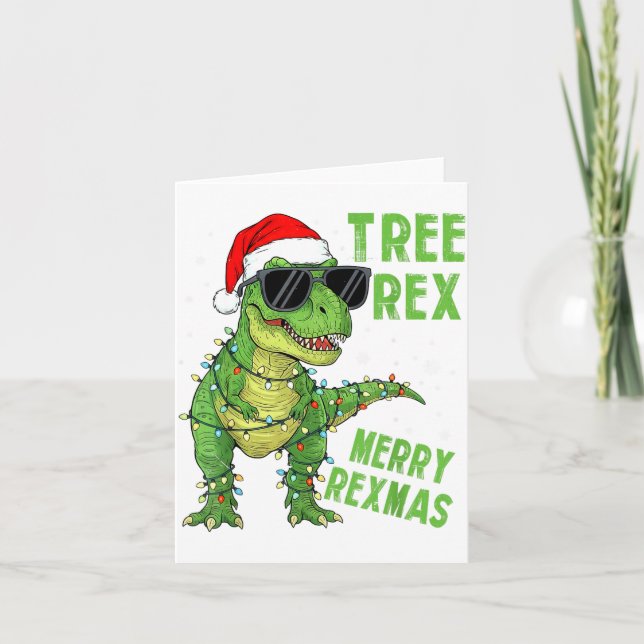 Carte Funny Tree Rex Christmas Dinosaur Santa Hat Lights (Devant)
