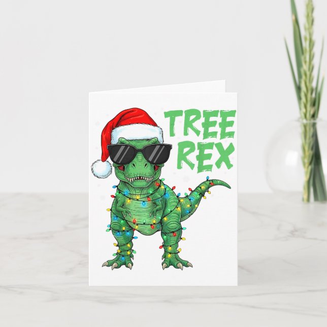 Carte Funny Tree Rex Christmas Dinosaur Santa Hat Lights (Devant)