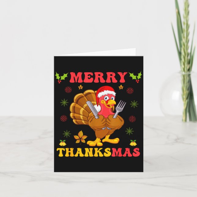 Carte Funny Turkey Santa Merry Thanksmas Christmas Thank (Devant)