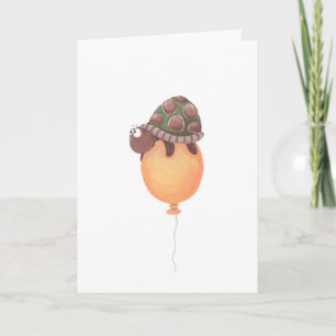Carte funny turtle sitting on yellow balloon