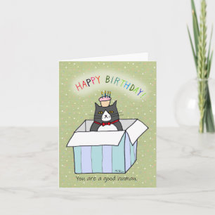 Carte Funny Tuxedo Chat dans une boîte avec cupcake Anni