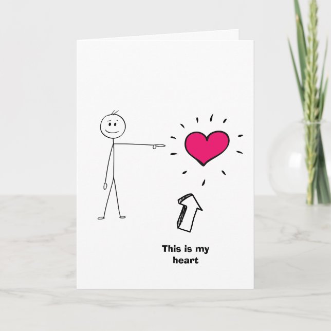 Carte Funny Valentine's Day Card, bâton coeur figure (Devant)