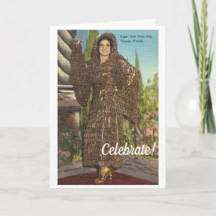 Carte Funny vintage lady in dress made of cigars