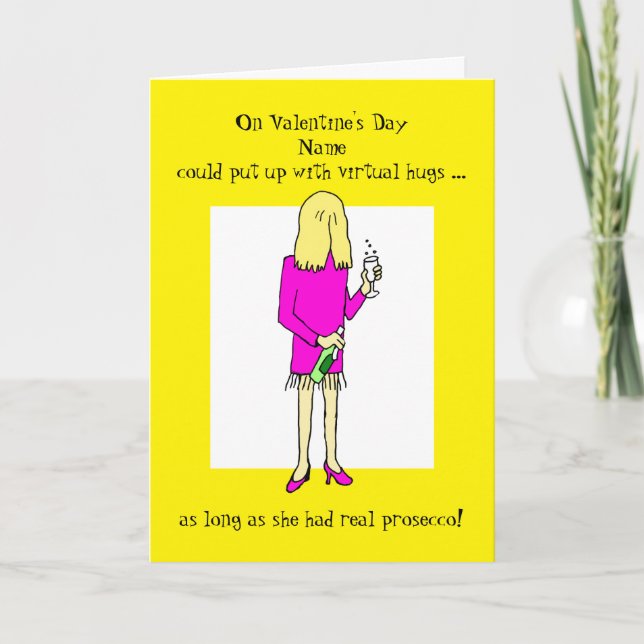 Carte Funny Virtual Hugs Prosecco Saint-Valentin (Devant)