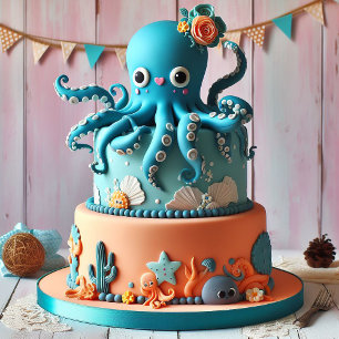 CARTE FUNNY WHIMSICAL OCTOPUS THÈME ANNIVERSAIRE DE ENFA