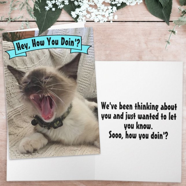 Carte Funny Yelling How You Doin' Siamese Cat Photo (Créateur téléchargé)