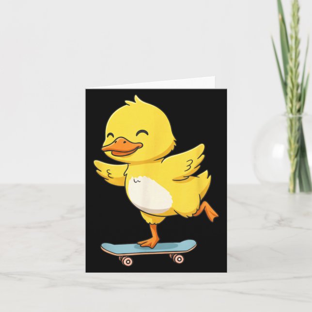Carte Funny Yellow Duck Skater Skateboard Ballerina Zoo  (Devant)
