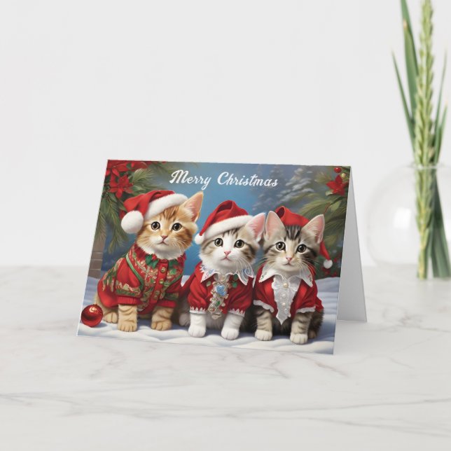Carte Furry Friends in Festive Casquette mignons Chats (Devant)