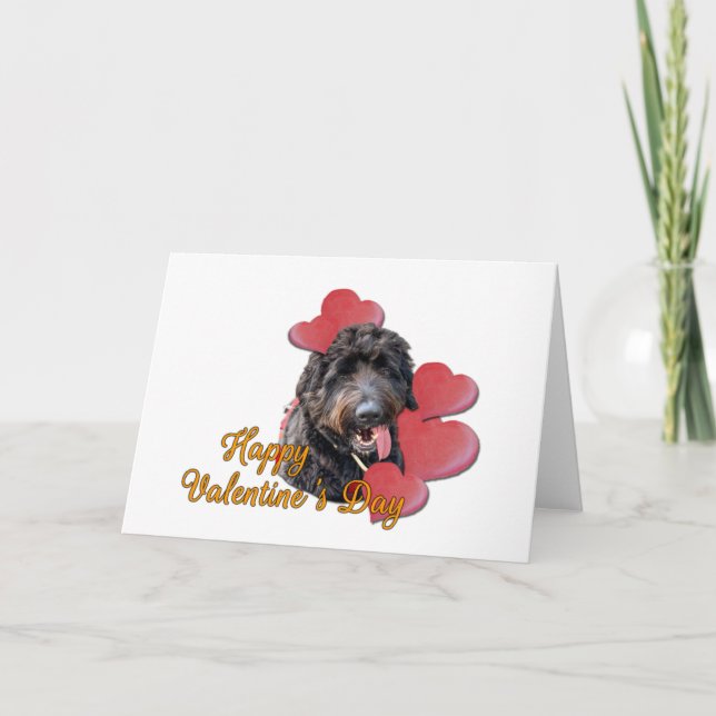 Carte Furry Goldendoodle Black Happy Valentine Day Heart (Devant)