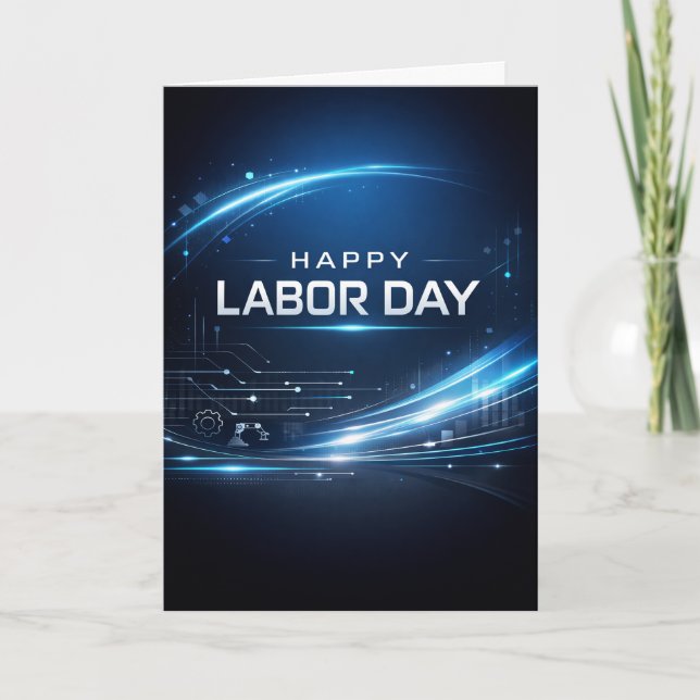 Carte Futuristic Blue Happy Labor Day (Devant)
