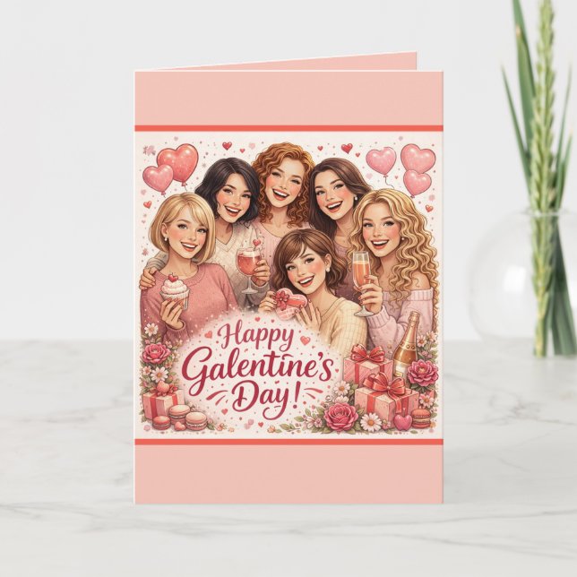 Carte Galentine's Day Greeting Card, Six Girlfriends (Devant)