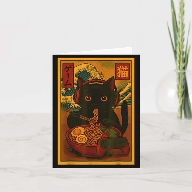 Carte Gamer Cat Eating Ramen Japanese Style  (Devant)