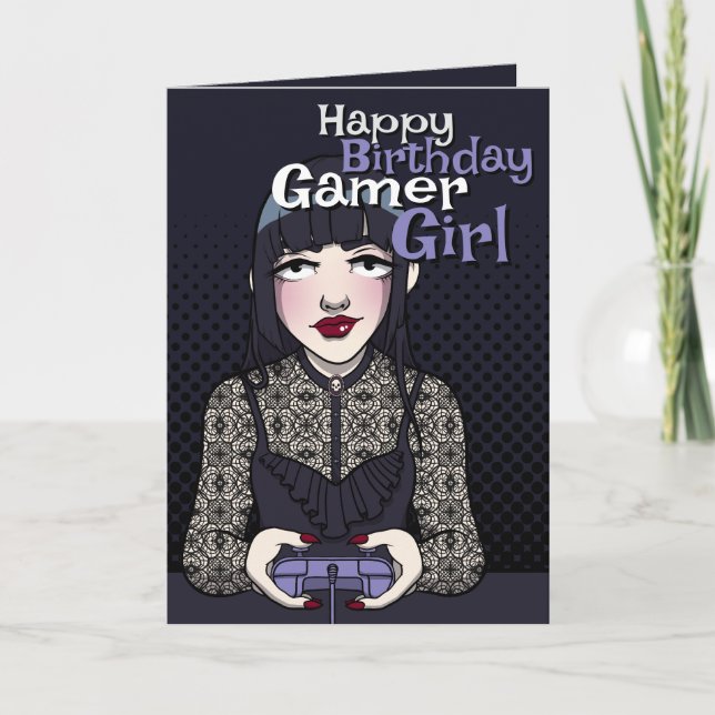 Carte Gamer gothique Ado fille bleu foncé Anniversaire (Devant)