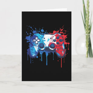 Carte Gamer patriotique - Vidéo 4 juillet bleu rouge bla