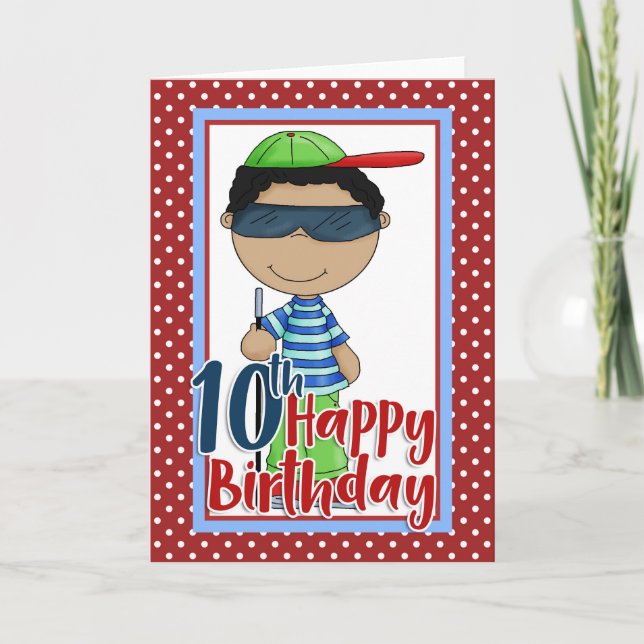 Carte Garçon aveugle - Joyeux 10e anniversaire (Devant)