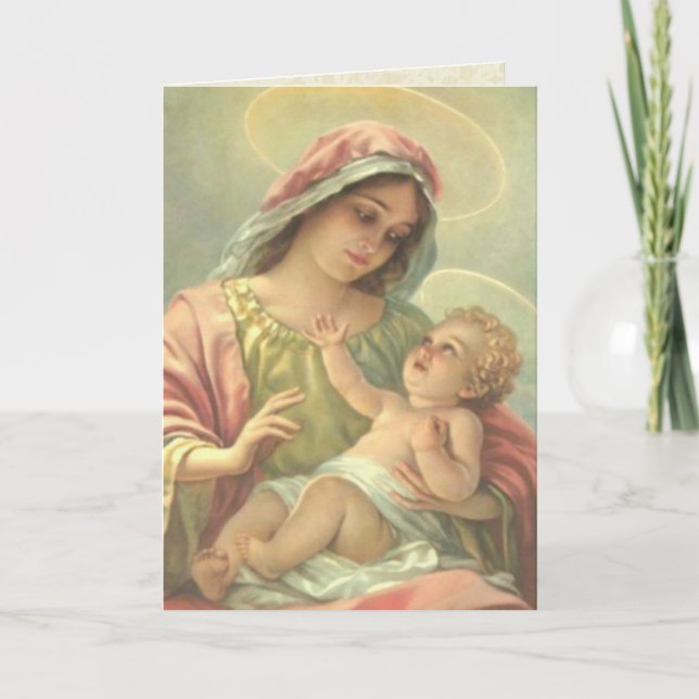 Carte GARÇON BAPTISME Vierge Marie avec le Saint-Christ  (Devant)