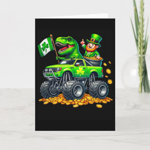 Carte Garçon camion monstre T-rex Leprechaun Saint-Patri