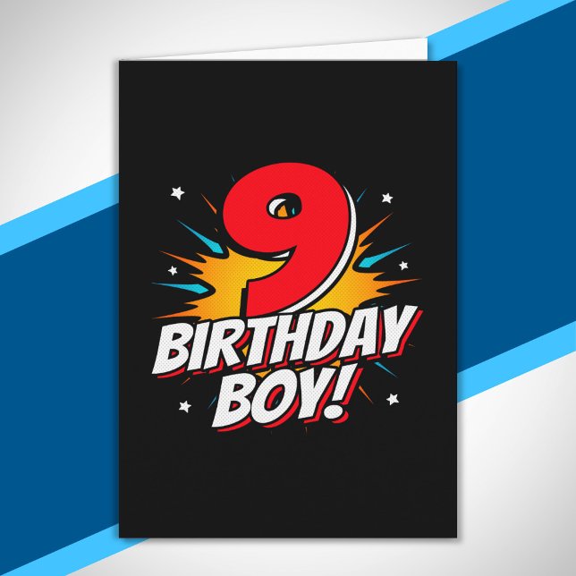 Carte Garçon d'anniversaire super-héros - 9 ans - 9e ann (Créateur téléchargé)