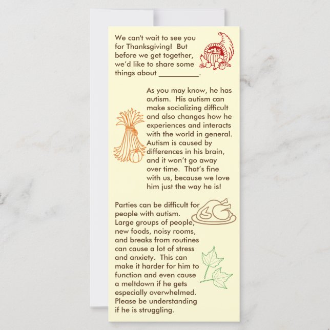 Carte Garçon de Thanksgiving autiste (Devant)