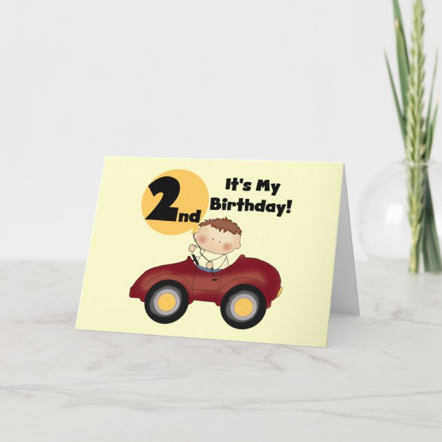 Carte Garçon en voiture rouge 2e Anniversaire Tshirts et (Devant)