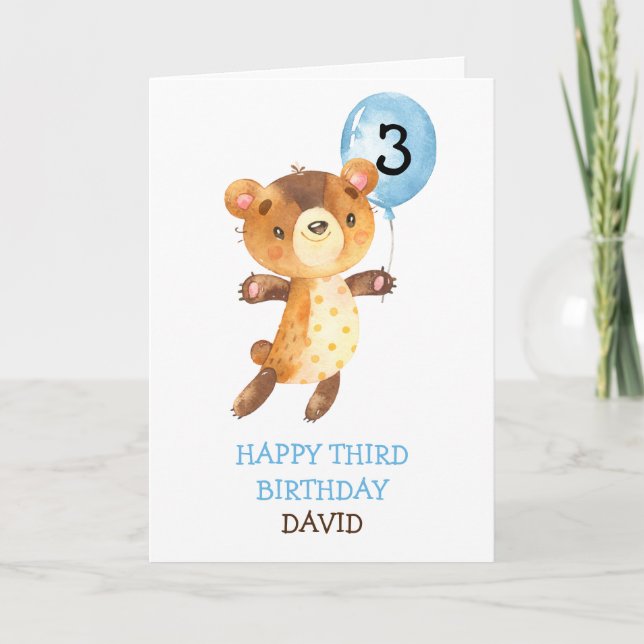 Carte Garçon Joyeux Anniversaire Mignonne Ours Boloon En (Devant)