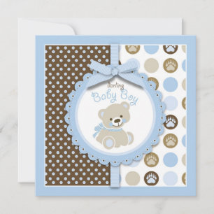 Carte Garçon ours en peluche carré blanc
