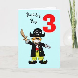 Carte garçon pirate de 3 ans