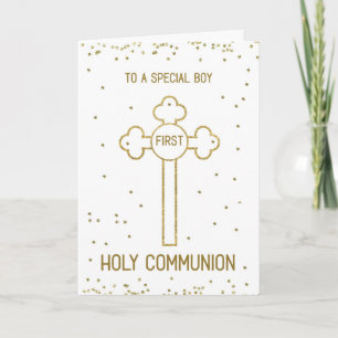 Carte Garçon Première Sainte Communion Gold Look Cross