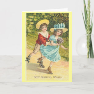 Carte Garçon victorien et fille d'anniversaire sur des