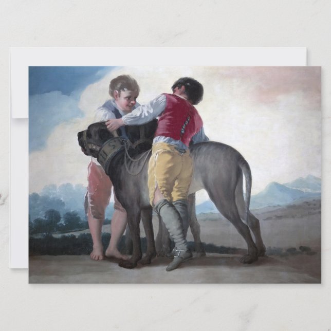 Carte Garçons avec un chien mastiff (Devant)