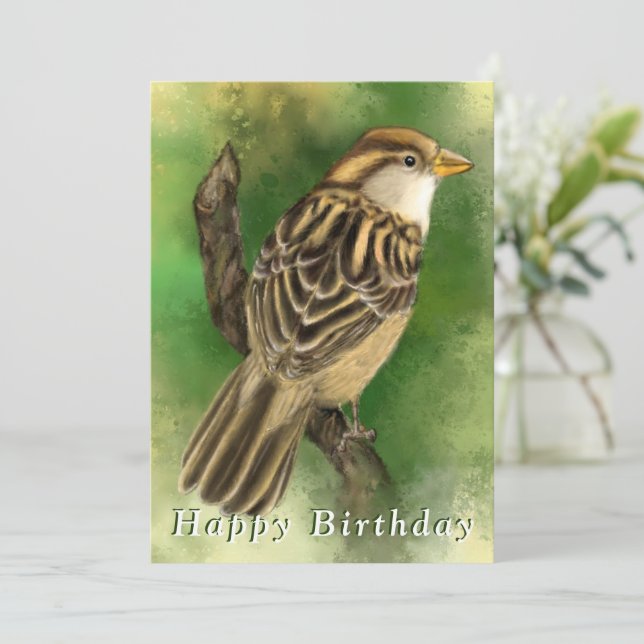 Carte Gard d'anniversaire du moineau mignon (Debout devant)