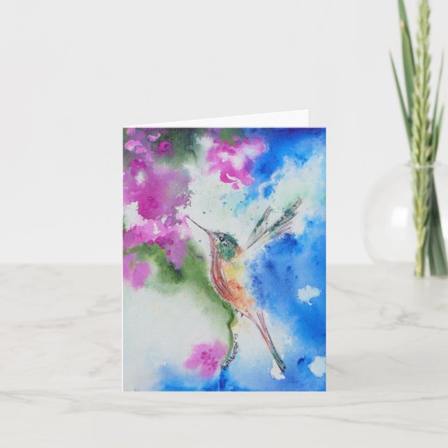 Carte Garden Hummingbird Floral Grey & Note Card (Devant)