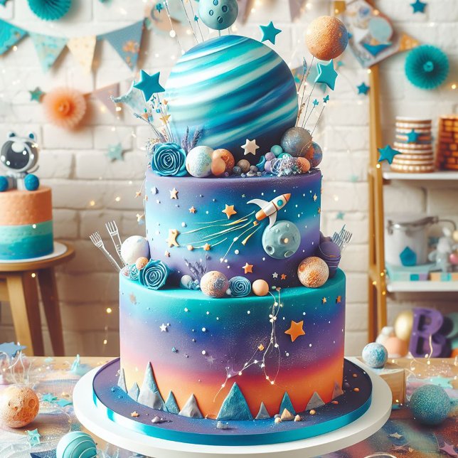 CARTE GÂTEAU ANNIVERSAIRE DE ENFANT À THÈME DE PLANÈTE B (Créateur téléchargé)