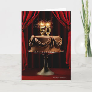Carte Gâteau BIrthday sur scène avec le nombre 50 bougie