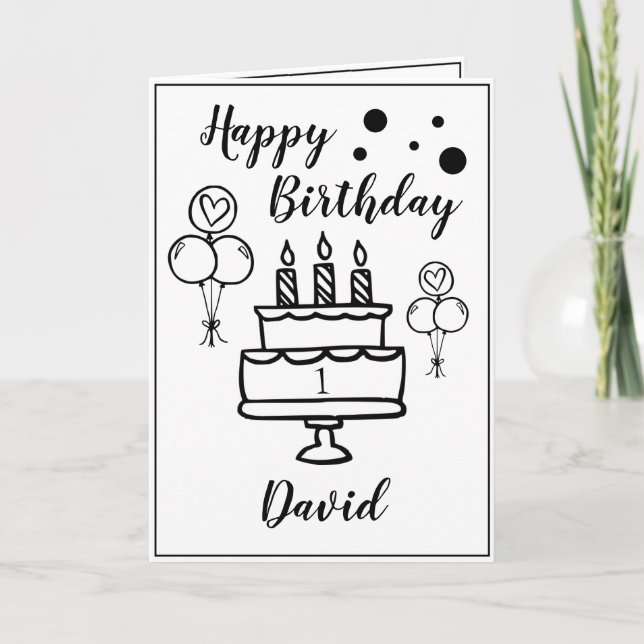 Carte Gâteau blanc et noir Grandson 1er anniversaire (Devant)