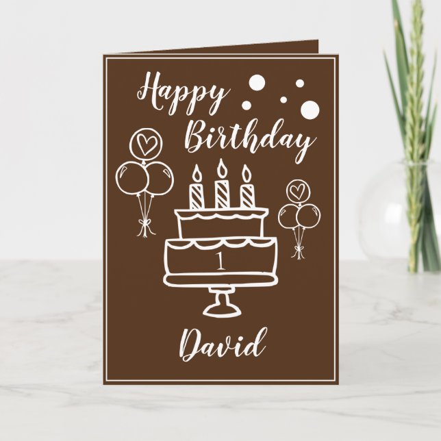 Carte Gâteau Brown et blanc Grandson 1er anniversaire (Devant)